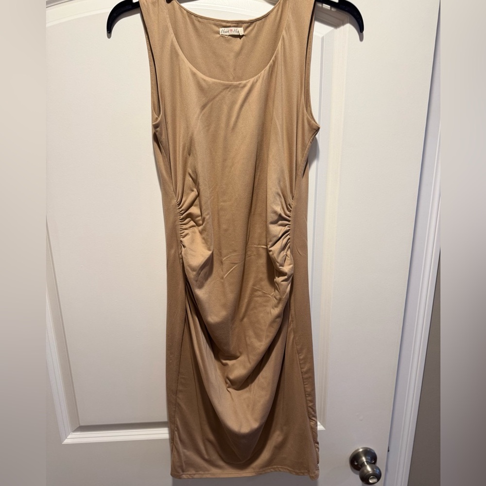Maternity Dress Lined Spandex Small Tan GUC